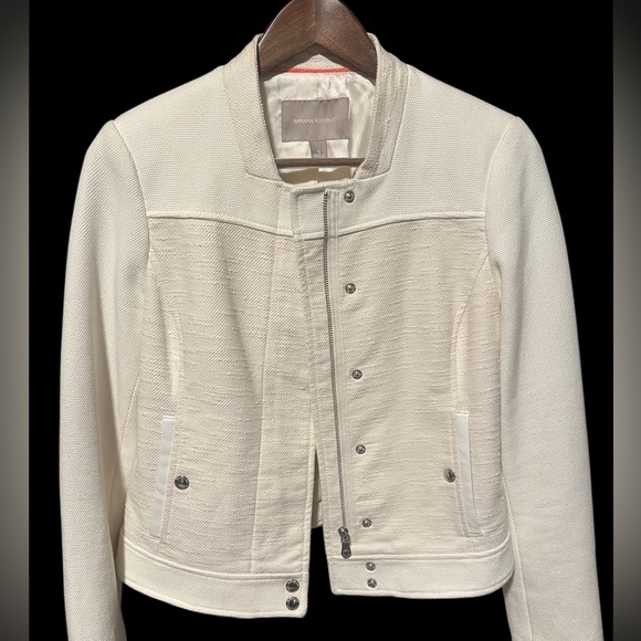 Banana Republic Off White Cream Cropped Cotton Blend Jacket Size 6 CLEAN! - Picture 2 of 9